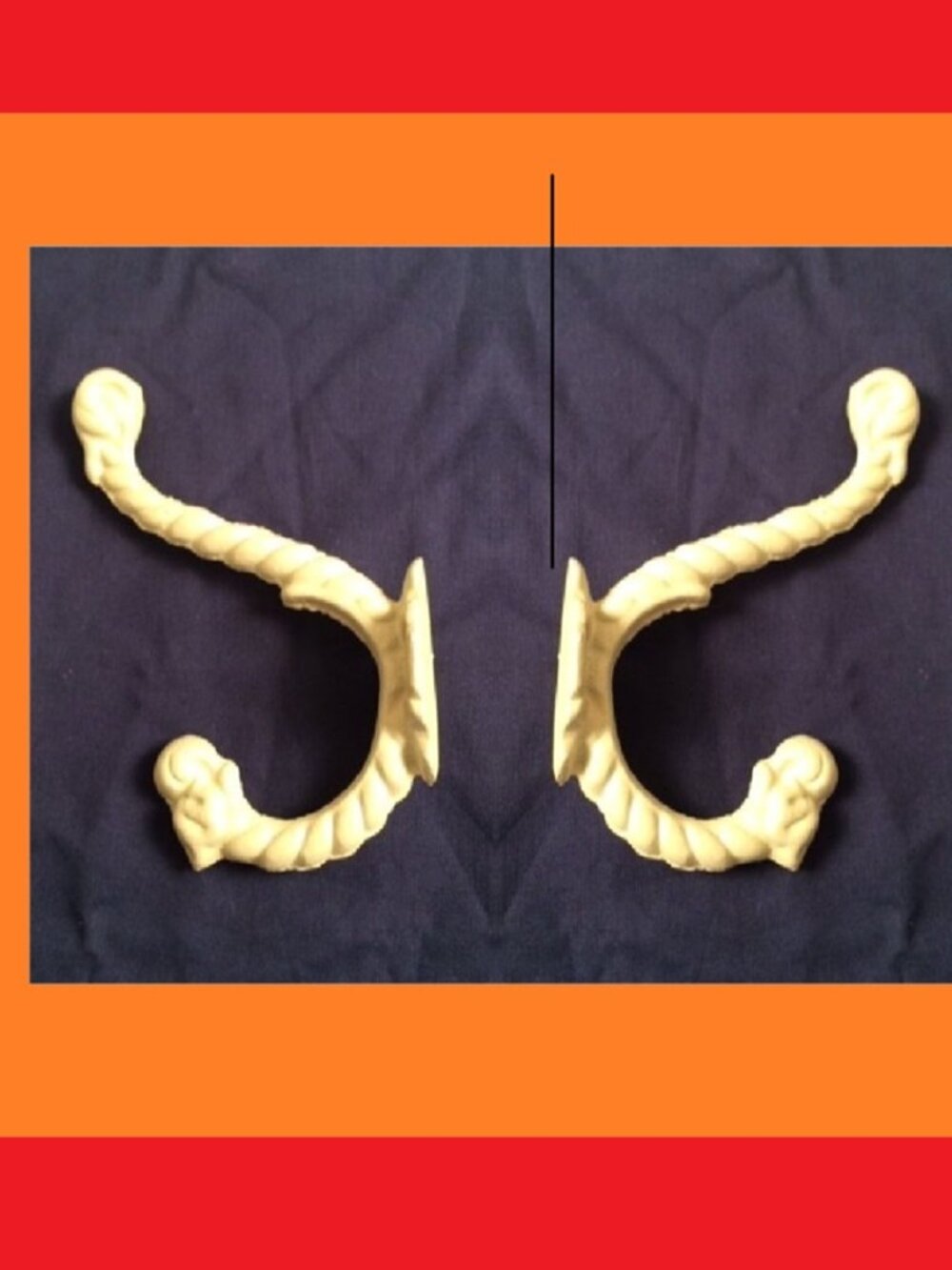 2 White Cast Iron Rope Wall Hook 7" long Protrudes 4 3/4" & 3 1/2" Two (2) 01209